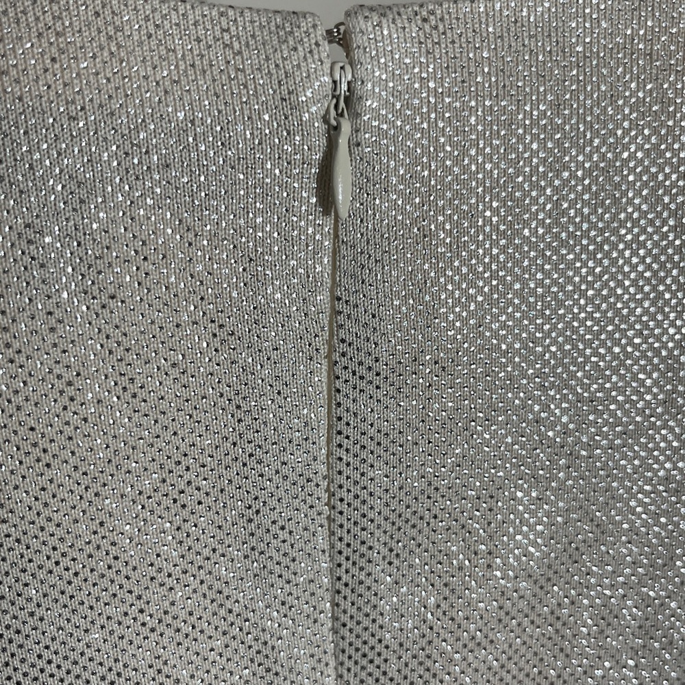 Guess Tan Beige Silver Metallic Shimmer Long Sleeve Side Ruching Party Dress - Picture 6 of 12